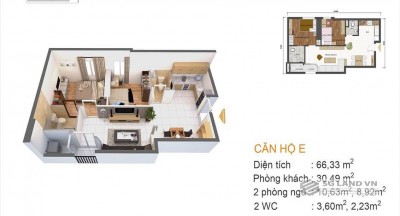 Căn hộ The Art Gia Hòa mẫu E 2pn 66m2