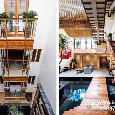 Biệt thự đẹp trần ốp gỗ Thảo Điền