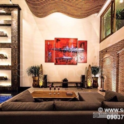 Biệt thự đẹp trần ốp gỗ Thảo Điền