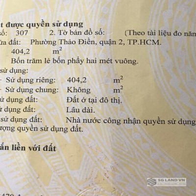 Bán đất Thảo Điền lô 404m2